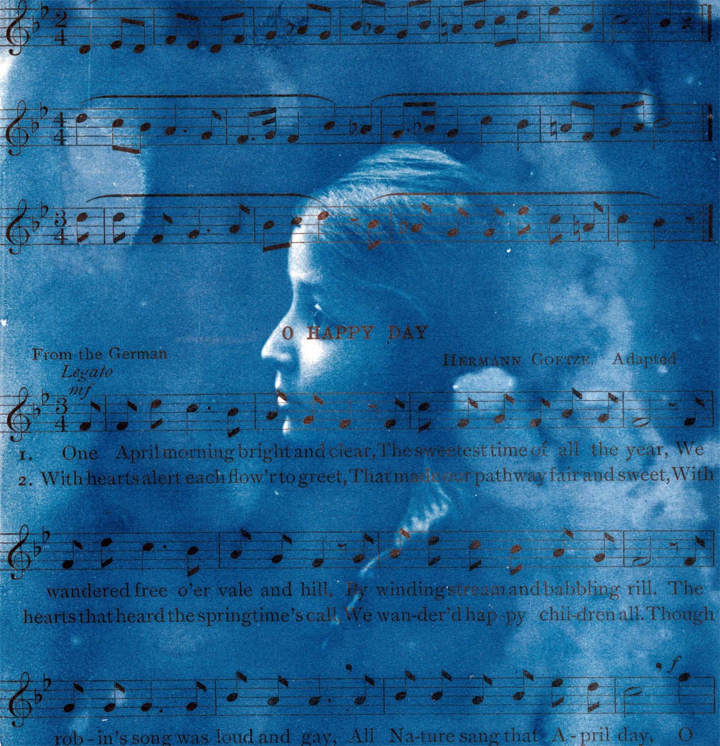 original Cyanotype Photo beauty young girl from Glass Negative