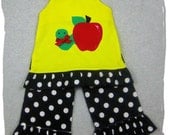 Custom Boutique Clothing Aline Tunic Top Black Polka Dot Ruffle Pant Outfit Set 3 6 9 12 18 24 month size 2T 2 3T 3 4T 4 5T 5 6 7 8