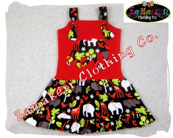 Custom Boutique Clothing Red Animal Zoology Twirl Tunic Ruffle Knit Knot Tie Dress 3 6 9 12 18 24 month size 2T 2 3T 3 4T 4 5T 5 6 7 8