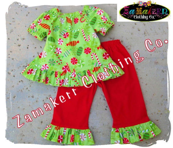 Christmas Girl Outfit Clothing Custom Boutique Clothes Red Peasant Top Ruffle Pant Set 3 6 9 12 18 24 month size 2T 2 3T 3 4T 4 5T 5 6 7 8
