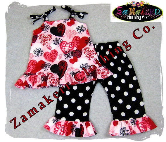 Custom Boutique Clothing Valentines Day Hearts Aline Dress Top Ruffle Pant Outfit Set 3 6 9 12 18 24 month size 2T 2 3T 3 4T 4 5T 5 6 7 8