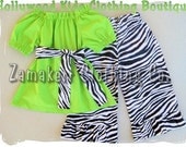 Custom Boutique Clothing Peasant Dress Top w/ Sash Funky Zebra Ruffled Pant Outfit Set 3 6 9 12 18 24 month size 2T 2 3T 3 4T 4 5T 5 6 7 8