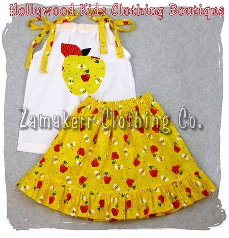 Custom Boutique Girl Clothes Back To School White Pillowcase Top Ruffle Skirt Outfit Set 3 6 9 12 18 24 month size 2T 2 3T 3 4T 4 5T 5 6 7 8