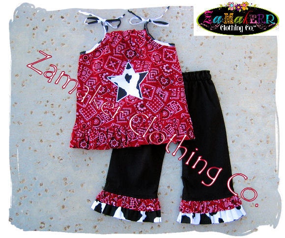 Girl Cow Outfit Pant Set - Girl Farm Birthday Party - Cow N Bandana Top Ruffle Pant Set 3 6 9 12 18 24 month size 2t 2 3t 3 4t 4 5t 5 6 7 8
