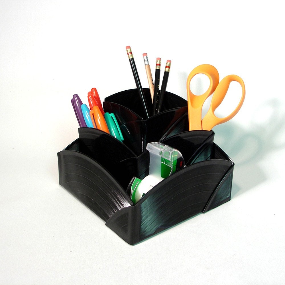Recycled Record Desk Organizer, made from 3 upcycled records