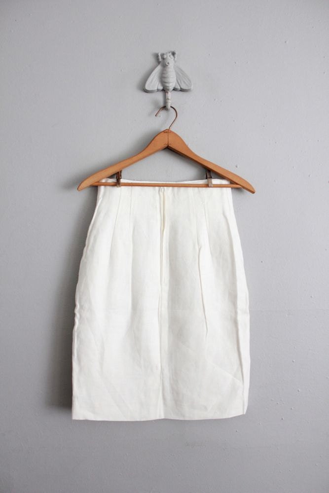 1980s vintage super high waist vanilla linen pencil skirt