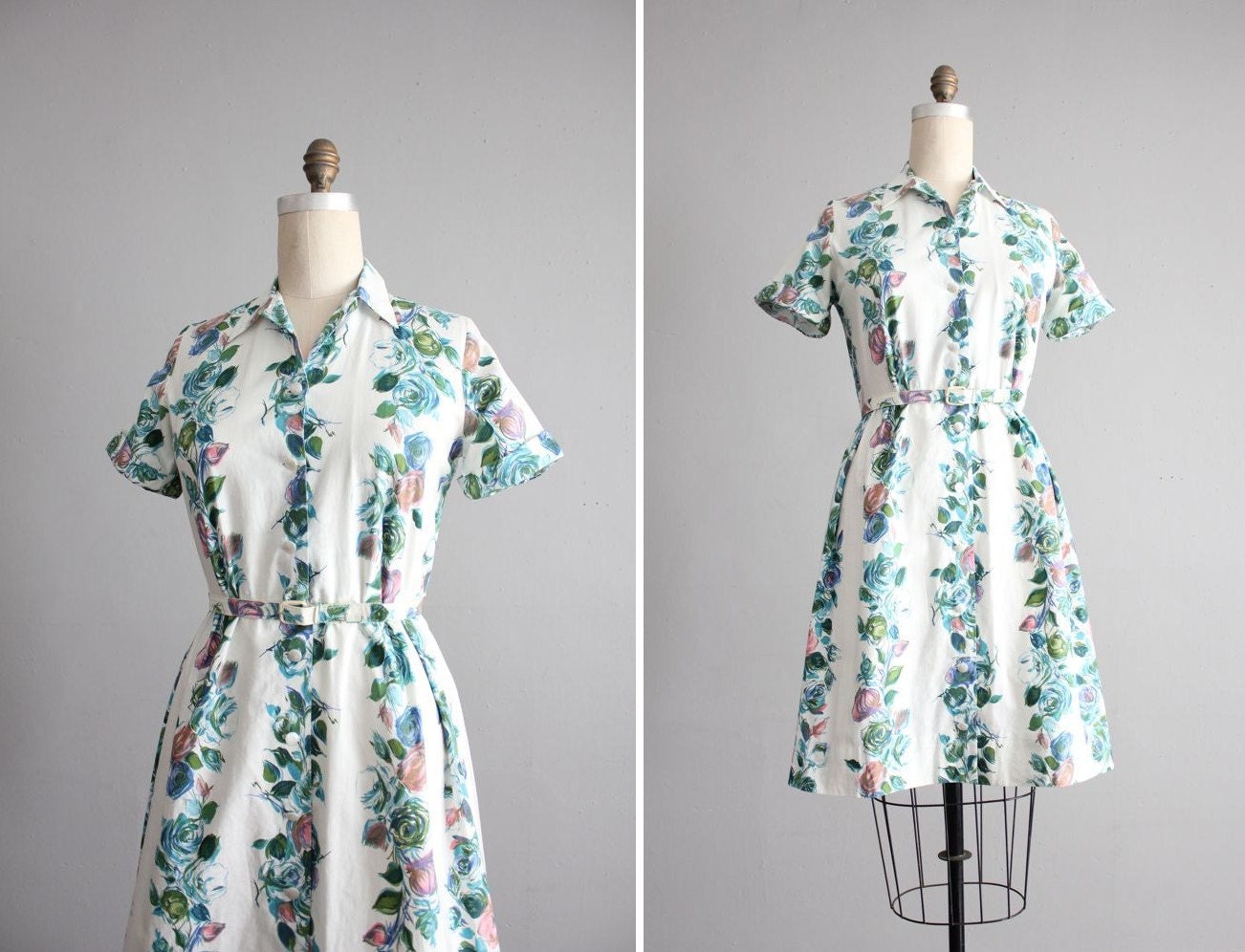 oh hold / 1950s vintage rose print cotton dress