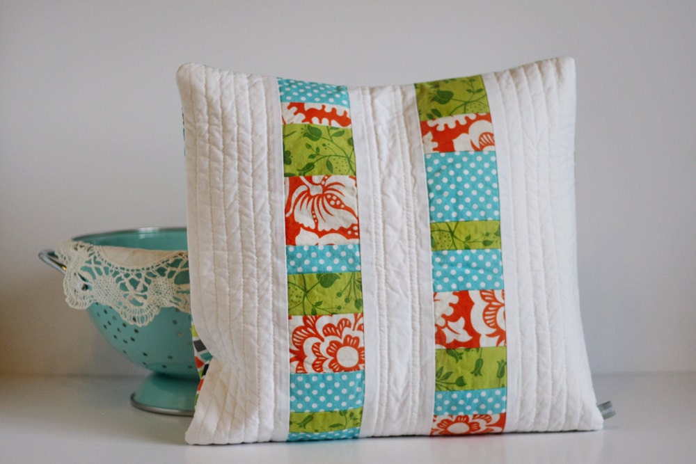 Modern Pillow Cover - 14x14 Quilted Patchwork (READY TO SHIP)