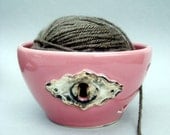 Lock and Key Pink Yarn Bowl - Steampunk - Hand sculpted wheel thrown porcelain and stoneware pottery