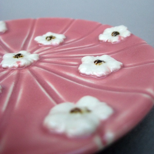 Carved Cherry Blossom Dish in Pink - Handmade Stoneware Pottery