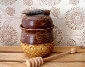 Honey Pot Jar - Honeycomb Series - 10 oz - Hand Thrown Stoneware Pottery - JustMare
