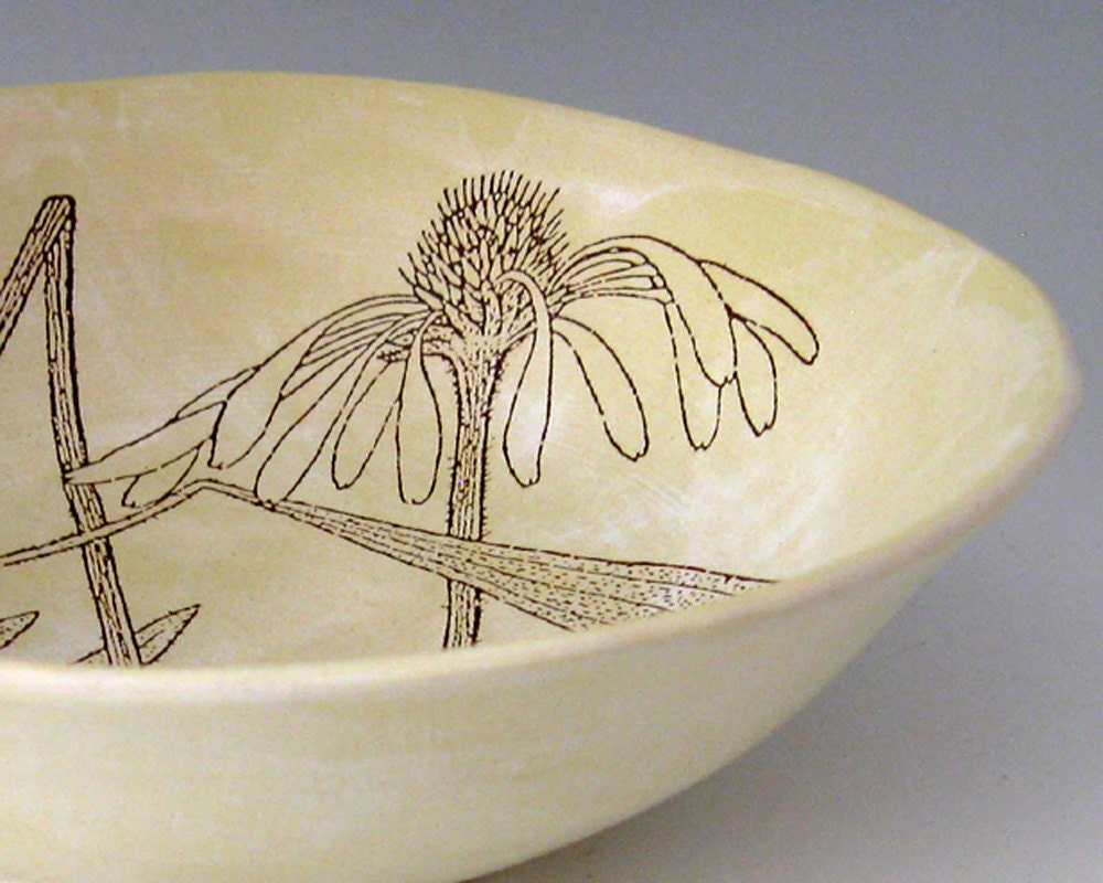 Pottery Bowl - Botanical- Flower- Wheel Thrown Ceramic Stoneware Pottery