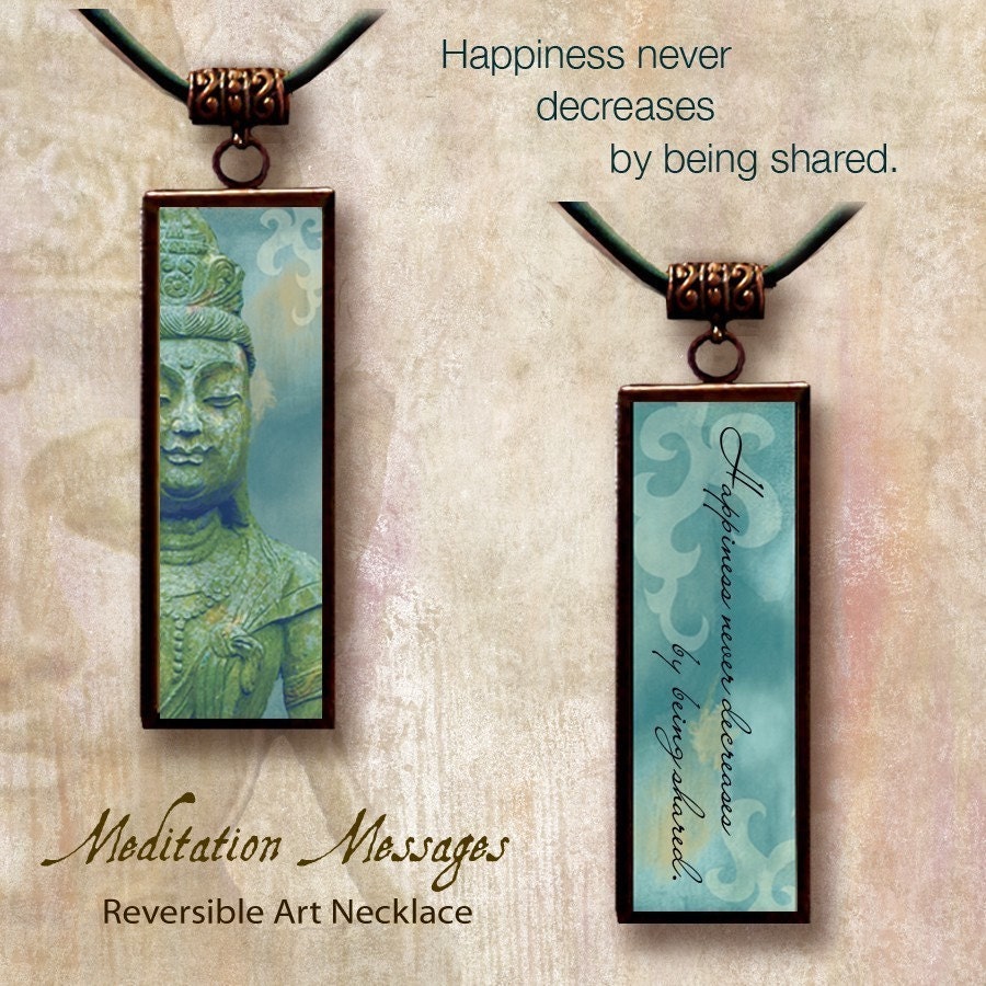Happiness Buddha Necklace - Symbolz Meditation Collection - Reversible Glass Art Necklaces - Happiness Never Decreases by being Shared