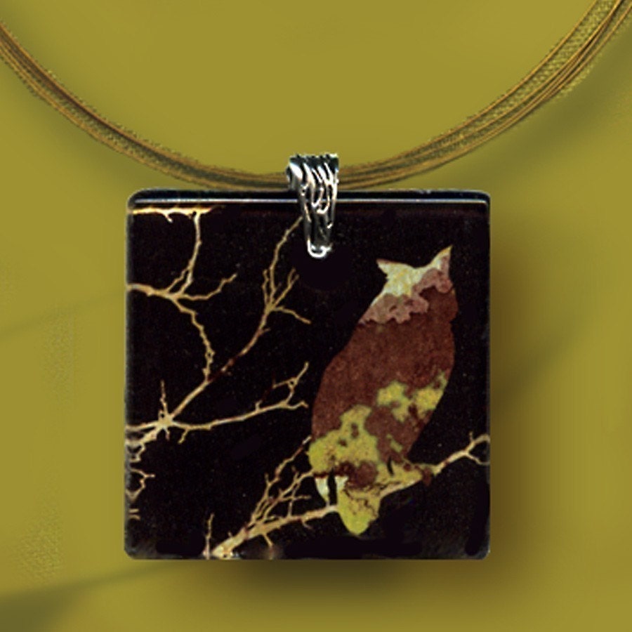 Owl Glass Necklace - GeoForms - Reversible Glass Art Necklaces - What a Hoot. . . Owl