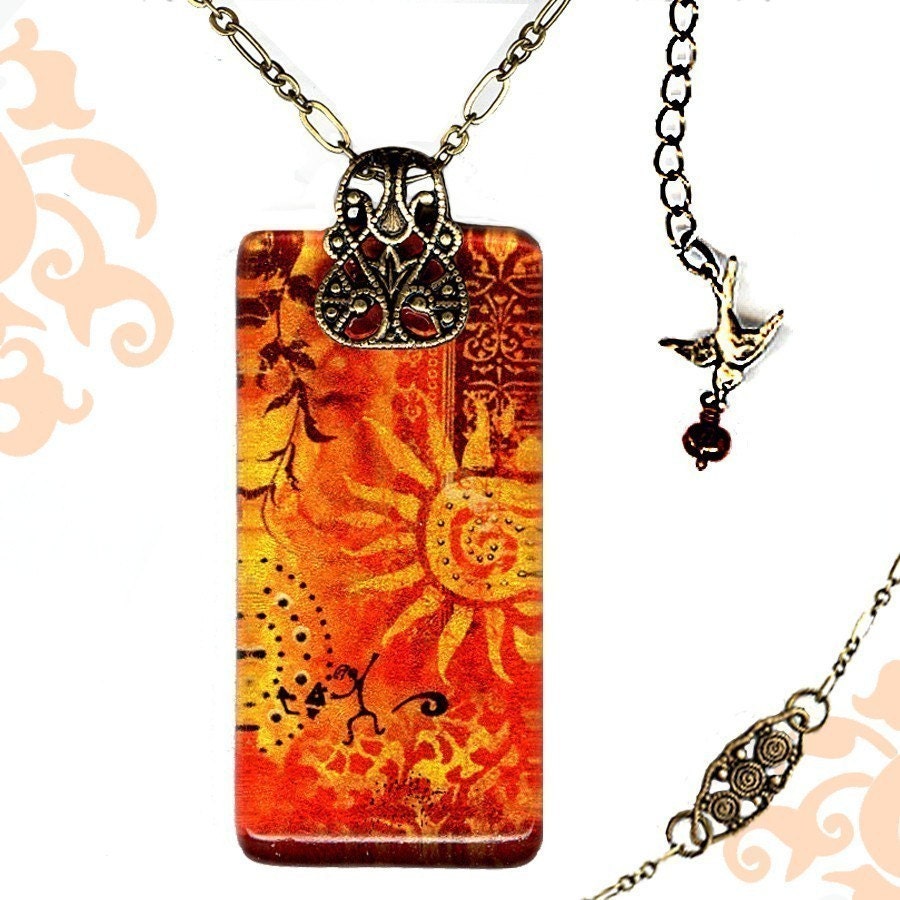 Tuscan Sun - Reversible Glass Art Necklace - Voyageur SHIMMERZ- Etruscan Collection