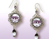 Shabby Chic Earrings - Glass Cabochon Earrings -  Voyageur - Victorian Garden Collection -  Briar Rose