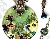 Queen Bee Necklace - Reversible Glass Art - Voyageur - Victorian Garden Collection - Queen Bee