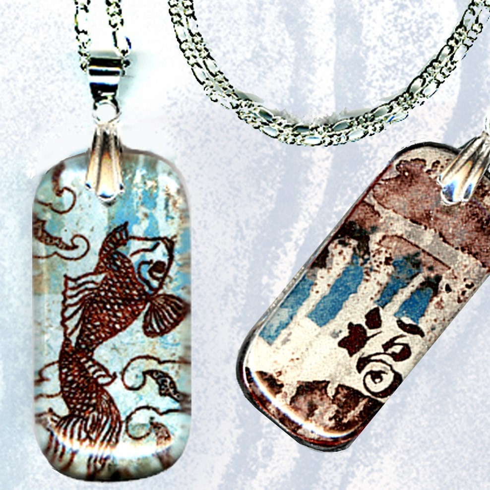 Good Luck Koi Glass Tile Jewelry - GeoForms Petite Reversible Glass Art