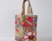 Lunch Bag in Disco Flower - Pink, Green and Blue Mini Tote