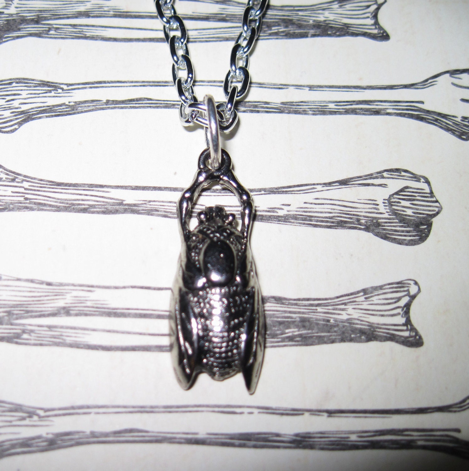 Cicada Moth Necklace Insect Bug Silver Chain Link Pendant Charm Creepy Gothic Free Shipping To USA & Canada