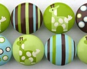 Hand Painted Drawer Knobs - Giraffes, Polka Dots, Stripes, Lime Green, Pale Green, Blue, Chocolate Brown and Vanilla