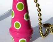 1 Hot Pink and Lime Green Polka Dotted Fan or Lamp Pull