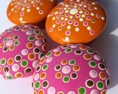 Set of Hand Painted Drawer Knobs: Hot Pink, Pale Pink, Pumpkin Orange, Chocolate Brown and Green, Striped, Spotted and Dotted Pulls