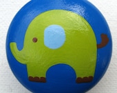 Blue and Green Elephant Hand Painted Drawer Knob