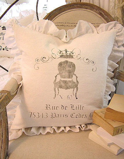 Made To Order White Linen Cotton Blend Ruffled SLIP COVER ONLY French Antique Chair Design (Grey)