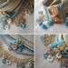 Fuchsia Pilaloensis ... Freeform Crochet Cuff - Flowers - Cream Beige Teal Blue