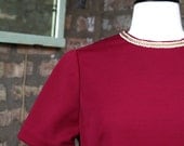 Vintage Burgundy Gold Trim Shift Dress