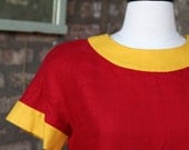 Vintage Red Yellow Shift Dress