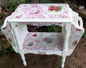 Shabby Cottage Rose China Mosaic Tile Magazine Table