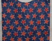 Adult Rib Bib/Clothing Protector/Shield/Make-Up Bib, Long Length - Rustic Red Stars on Blue - Ready to ship