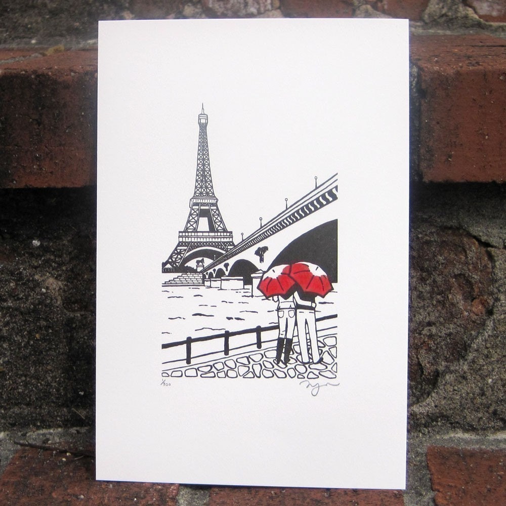 Paris Love gocco art print- Eiffel Tower