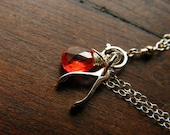 Silver Wishbone Pendant with red Zircon - Lily Limited Edition Custom Birthstone Sterling Silver Bracelet - LoellaMedina