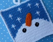 Snowman Gazing at Snowflakes Potholder Crochet PATTERN - INSTANT DOWNLOAD