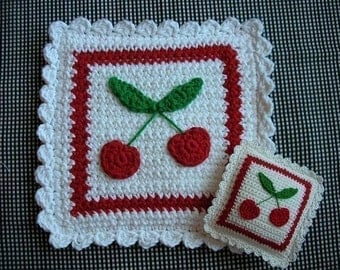 Cherries Potholder or Pincushion Crochet PATTERN - INSTANT DOWNLOAD