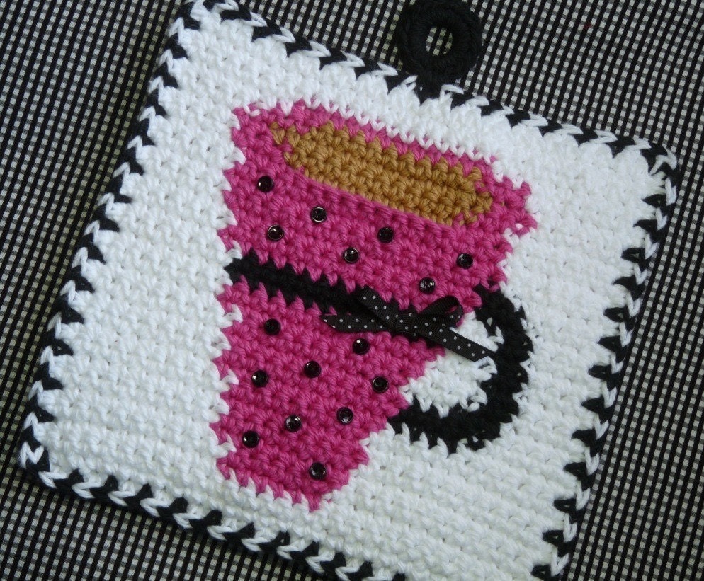 Dots Coffee Cup Potholder Crochet PATTERN - INSTANT DOWNLOAD