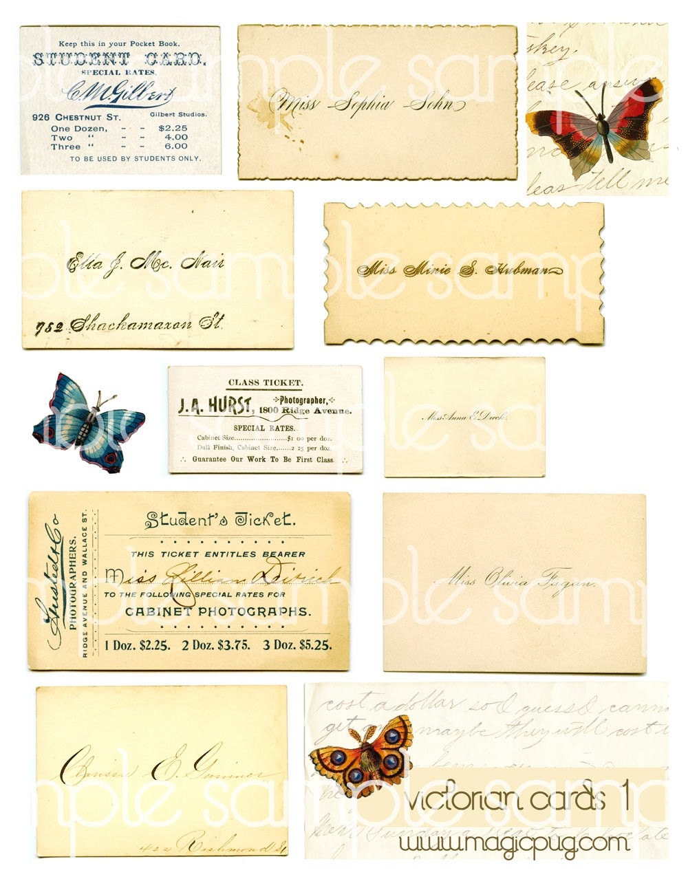 Antique Victorian Calling Card Digital Collage Sheet