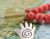 Hamsa Coral Jasper Mala Bracelet with Tierra Cast Silver Hand Charm