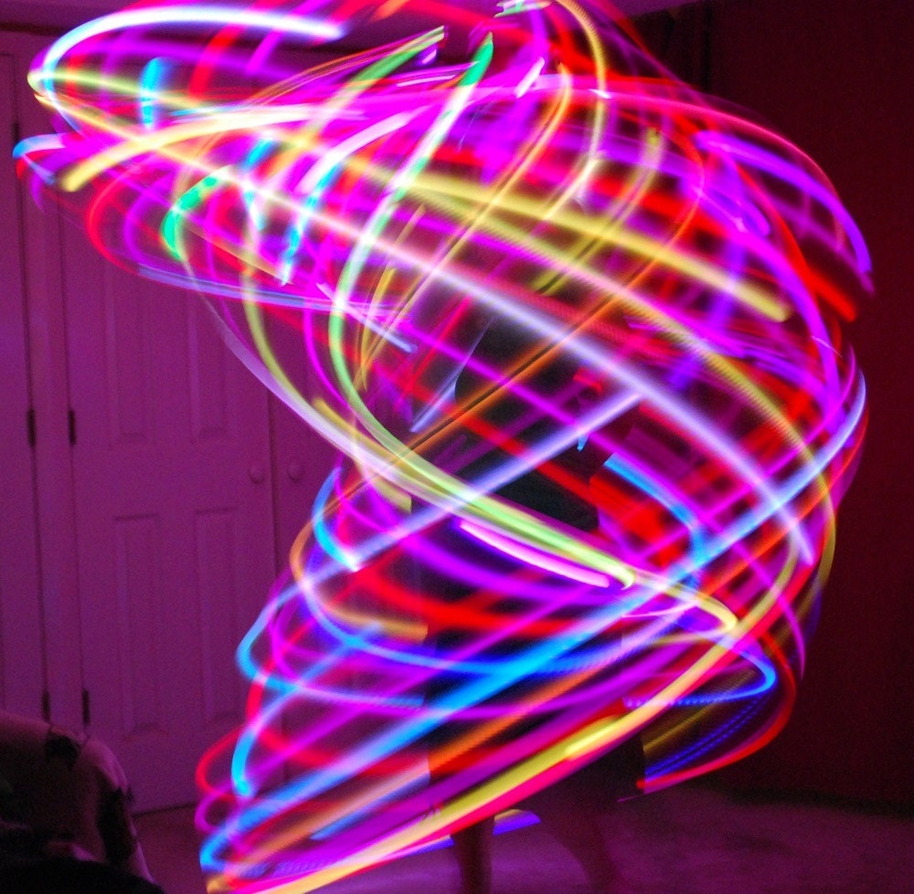 GLOworm AA-battery rigid LED hula hoop- 21 slow/fast rainbow/custom colors- made to order