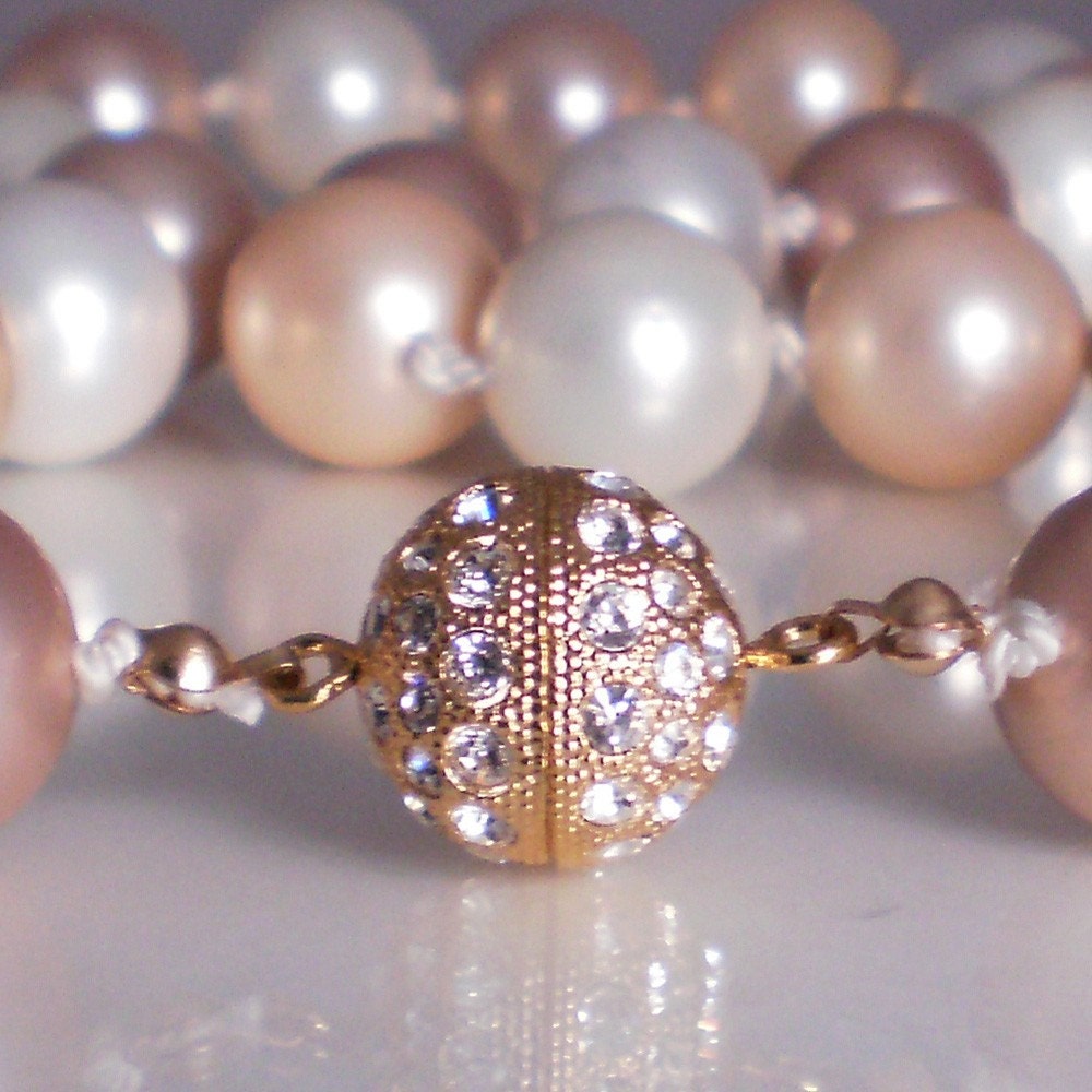 Handmade Necklace Pearls Gold, Peach, Mauve, White Summer's Coming