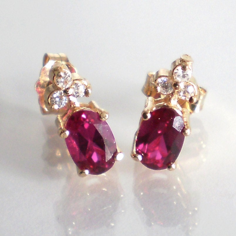 Handmade Earrings Studs Rubies in Bloom