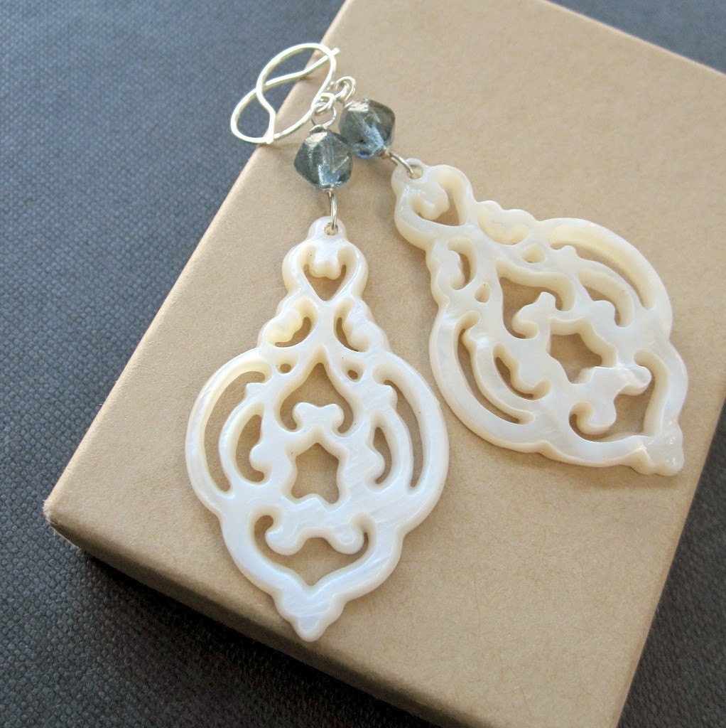 Fairy Tale Earrings - mother of pearl and vintage rough cut glass, sterling silver