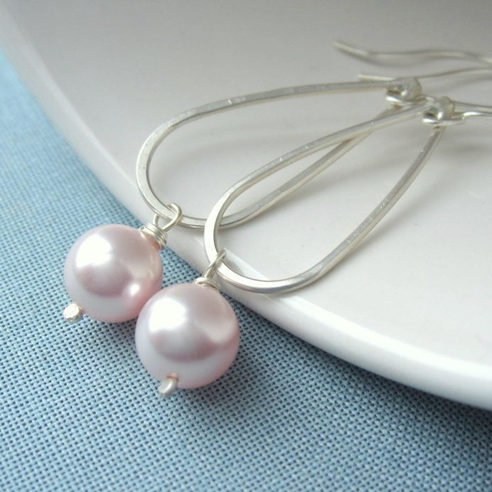 Classic Pink Pearl Earrings - Sterling Silver and Swarovski Bridal Jewellery