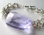 Periwinkle Crystal Bracelet, Silver Chain Bracelet, Faceted Light Purple Crystal, Handmade, Delilah