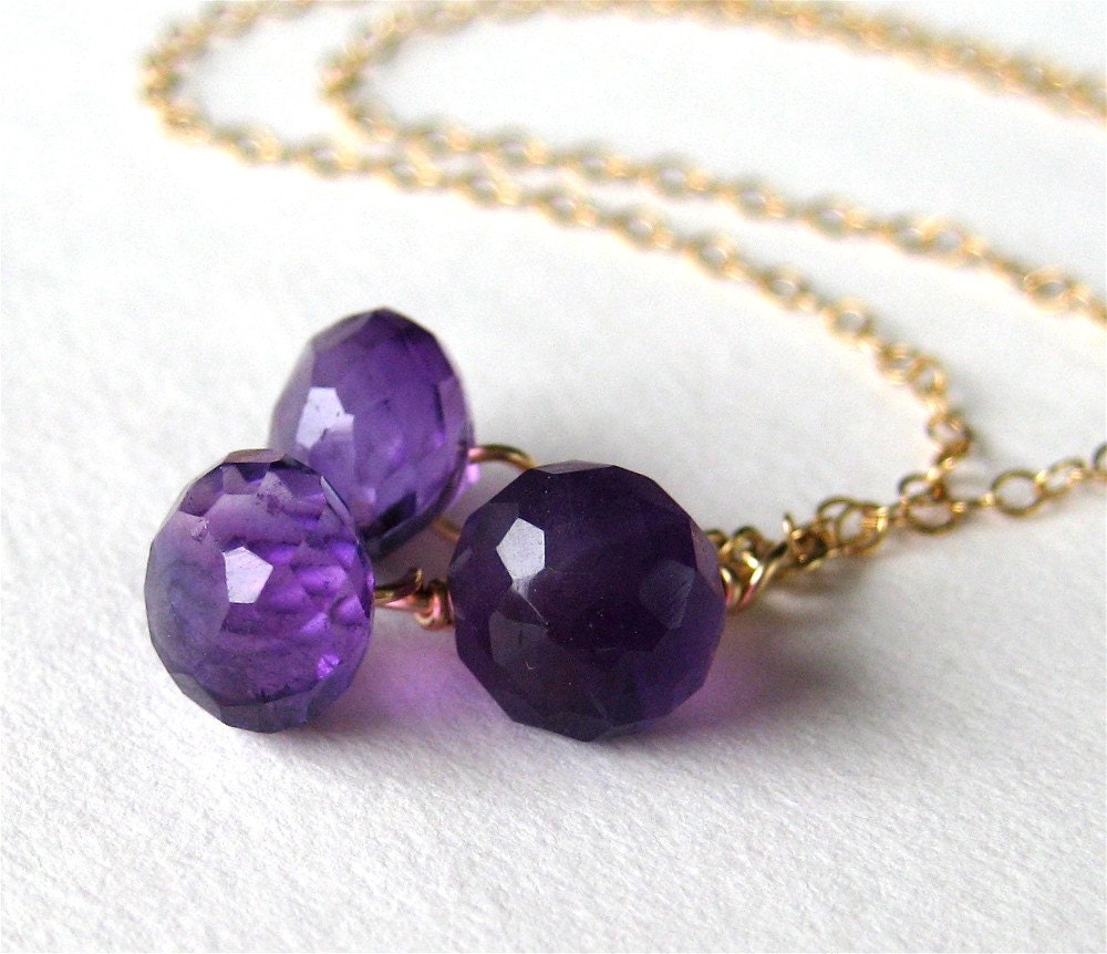 Amethyst Cluster Necklace, Delicate Gold Chain, Purple Onion Briolettes, Handmade