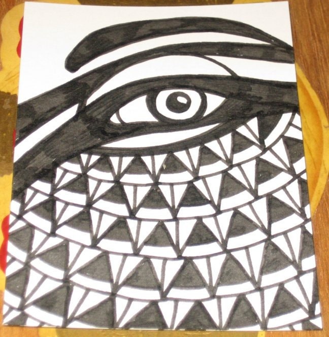 Original Drawing ACEO Black and White Eye Design