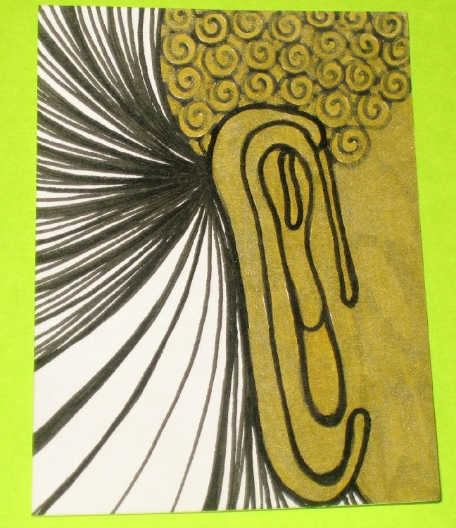 Original Drawing ACEO Gold Buddhas Ear Design